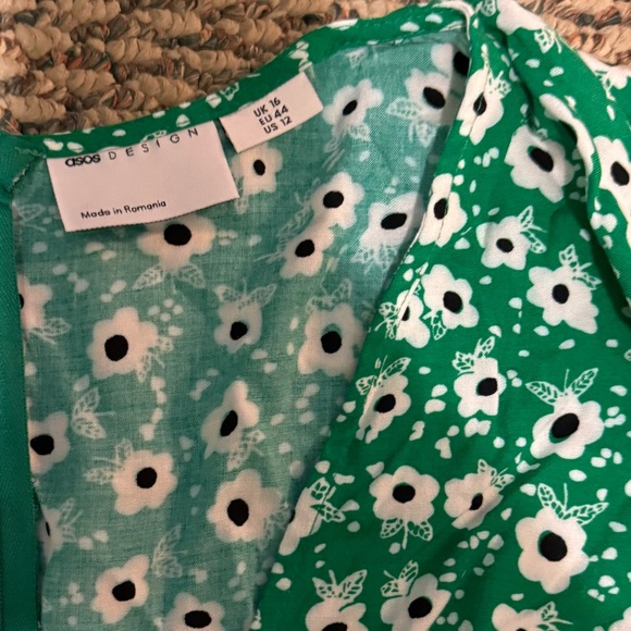 *NWOT* ASOS DESIGN - tie front midi tea dress in green based floral print - Picture 7 of 8